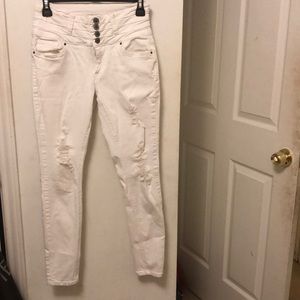 White skinny high waisted ripped jeans